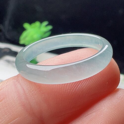 19号天然冰种翡翠戒指男女A货玉石浅冰蓝素圈指环玉介指情侣对戒