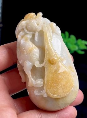 天然A货翡翠飘黄翡生肖龙手把件缅甸料玉石龙牌吊坠大件神龙护主