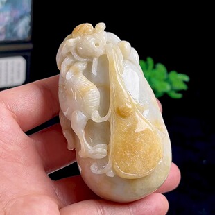 天然A货翡翠飘黄翡生肖龙手把件缅甸料玉石龙牌吊坠大件神龙护主