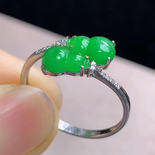 14号缅甸料A货天然玉石翡翠18K金镶嵌冰黄翡小葫芦戒指女款正品