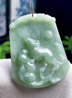 正品缅甸料翡翠天然玉石A货冰飘花招财鼠牌玉坠十二生肖鼠吊坠