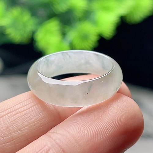 16号冰种A货玉戒指翡翠首饰指环缅甸玉石飘花素圈宽边珠宝戒指男