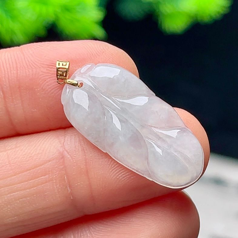 缅甸料18K金扣冰种叶子吊坠天然A货玉石金枝玉叶挂件玉坠男女