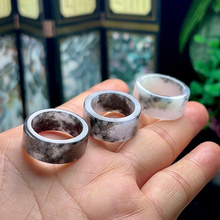 缅甸A货天然冰底水墨乌鸡翡翠扳指男款宽边指环女玉戒指直边方戒