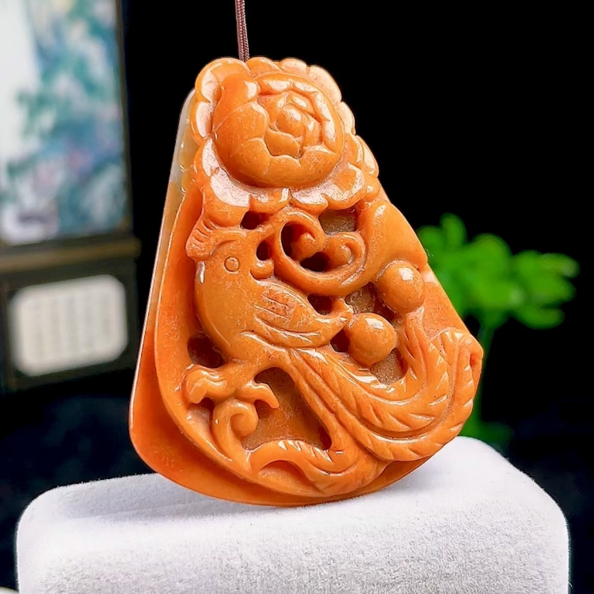 天然A货玉石冰飘花鸟语花香玉坠凤凰挂件缅甸料翡翠花开富贵吊坠