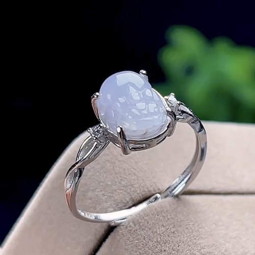 天然A货S925银镶淡紫小貔貅戒指缅甸玉石翡翠迷你貔貅银戒圈活口