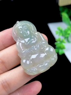 老坑冰底天然翡翠观音吊坠 缅甸A货玉石甜水绿玉观音挂件玉坠男款