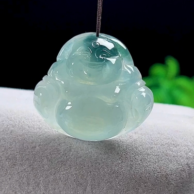 保真天然玉石翡翠弥勒佛挂件缅甸料A货飘花佛公吊坠玉佛笑佛玉坠