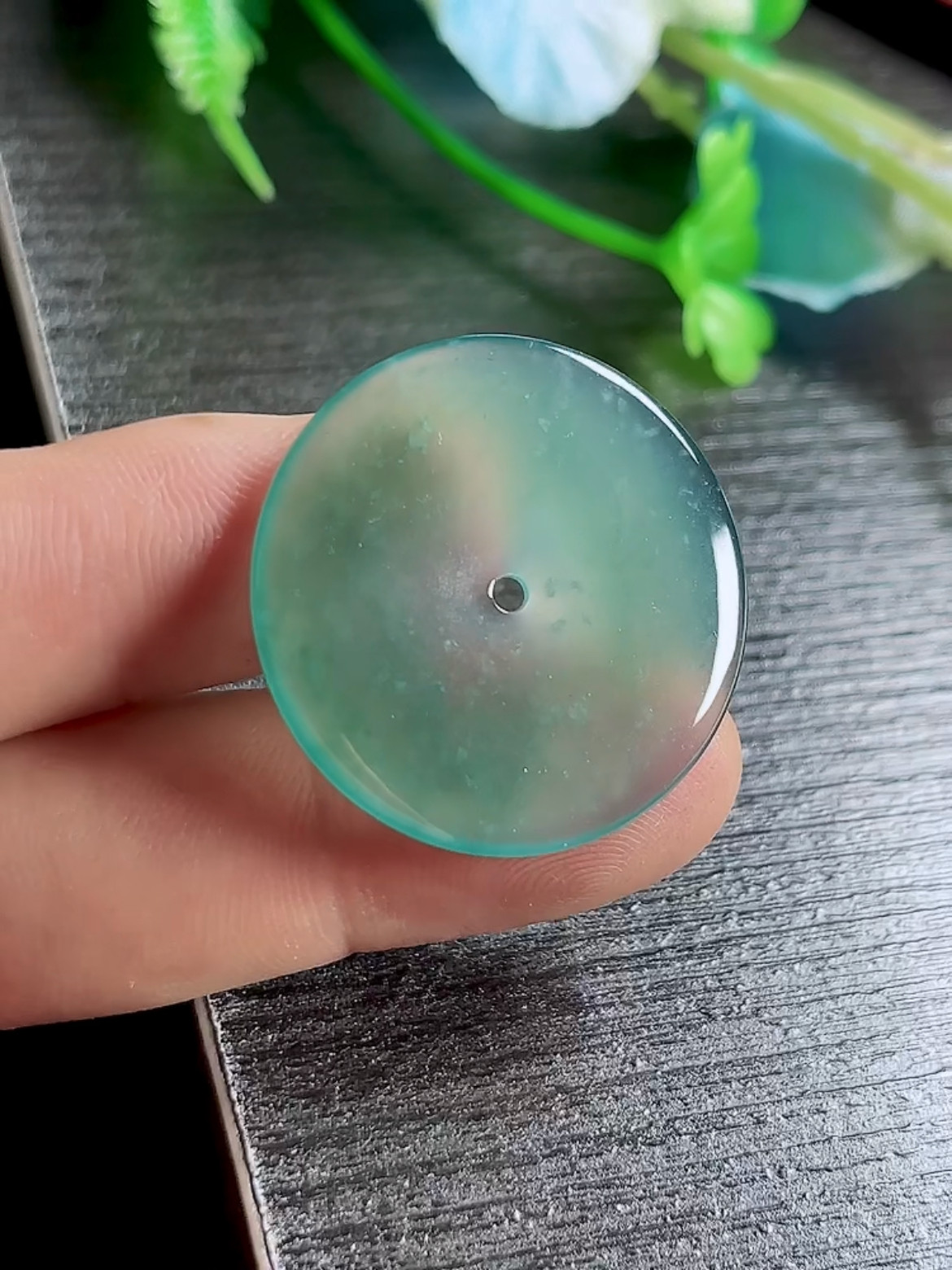 30mm天然a货蓝水绿平安扣吊坠 玉坠玉扣正品翡翠玉石怀古玉佩挂件