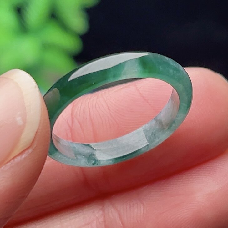 19号正品天然一抹绿翡翠玉戒指男女士特色A货素圈细边指环玉介指