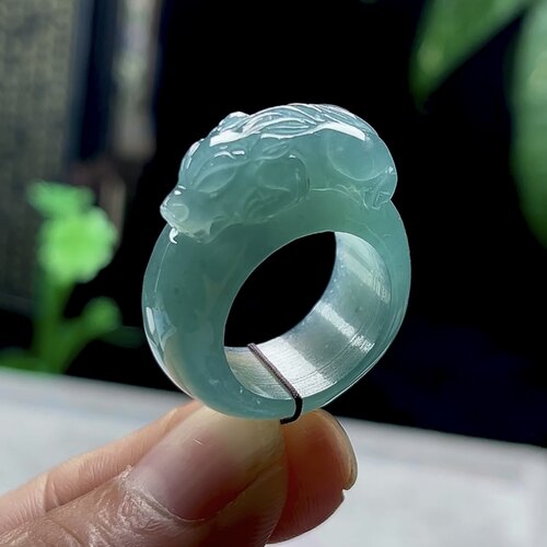 17号正品翡翠招财貔貅玉扳指天然A货玉石冰蓝水玉貔貅指环男女款