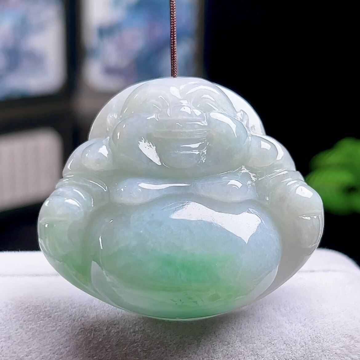 缅甸料A货冰飘绿佛公吊坠玉佛笑佛玉坠天然玉石翡翠弥勒佛挂件