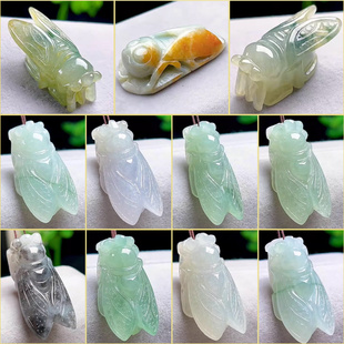 自选正品A货缅甸老坑冰种满绿翡翠知了吊坠玉蝉玉坠玉知了男女款