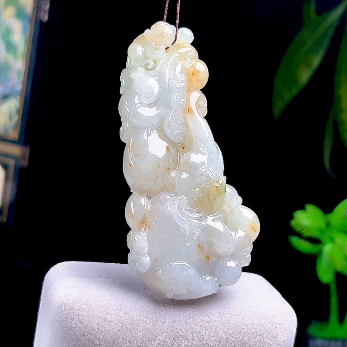 天然A货巧色双彩封侯拜相吊坠缅甸料玉石翡翠洒金大象猴子玉坠