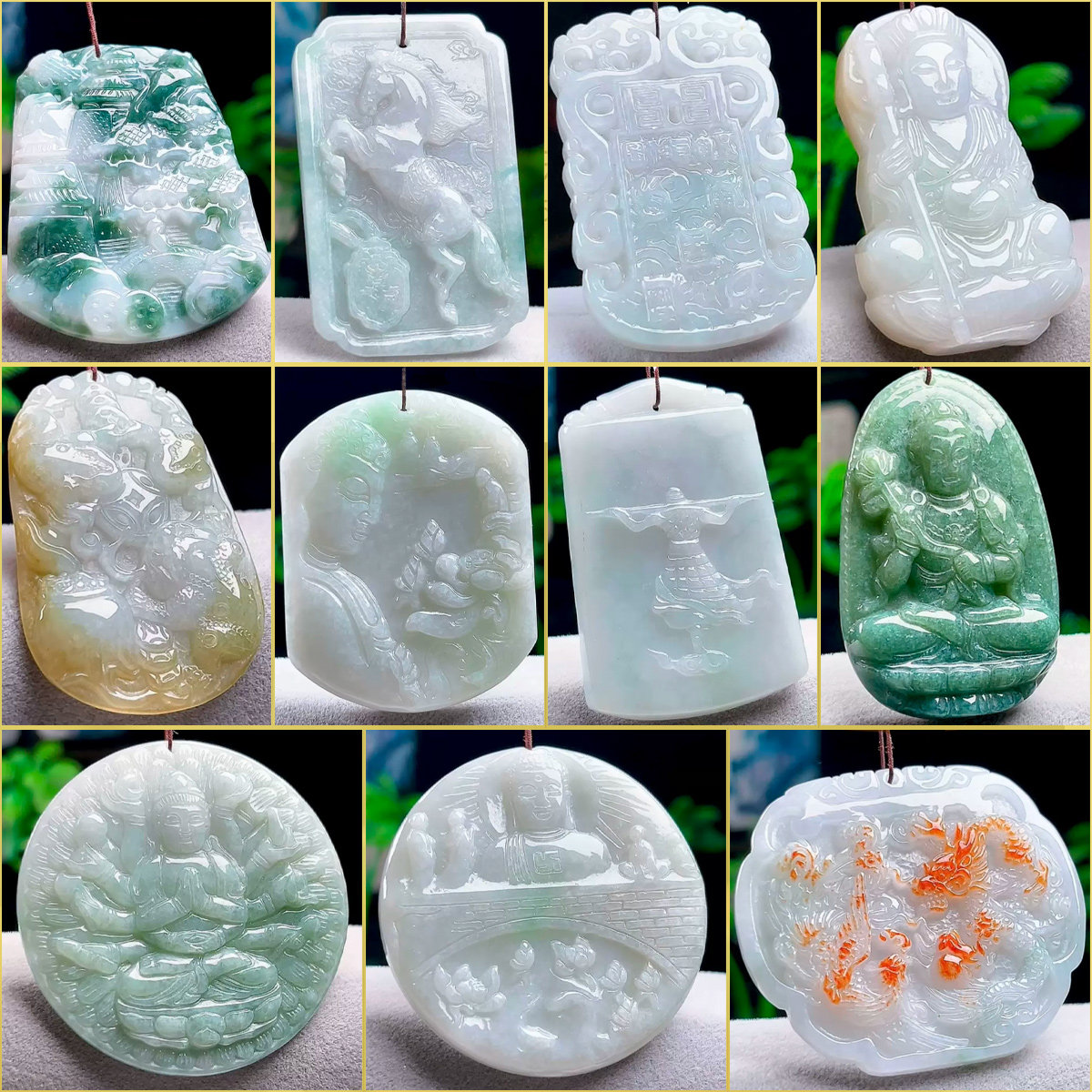 缅甸天然A货翡翠山水观音财神喜上眉梢花件吊坠圆牌玉佩男女送证