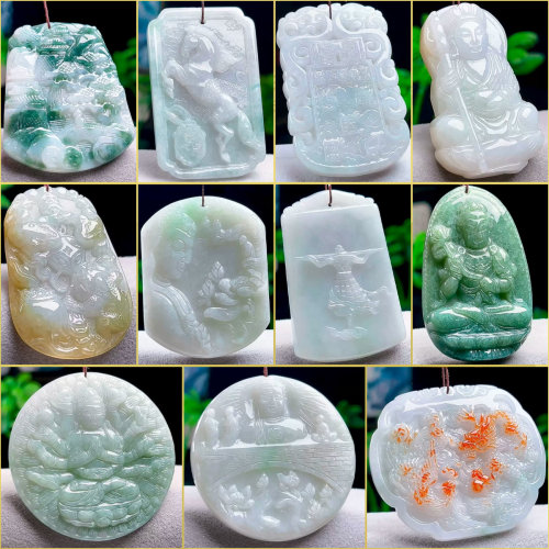 缅甸天然A货翡翠山水观音吊坠