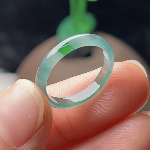 15号正品天然翡翠玉指环首饰A货玉石一抹绿细边戒指素圈介指男女