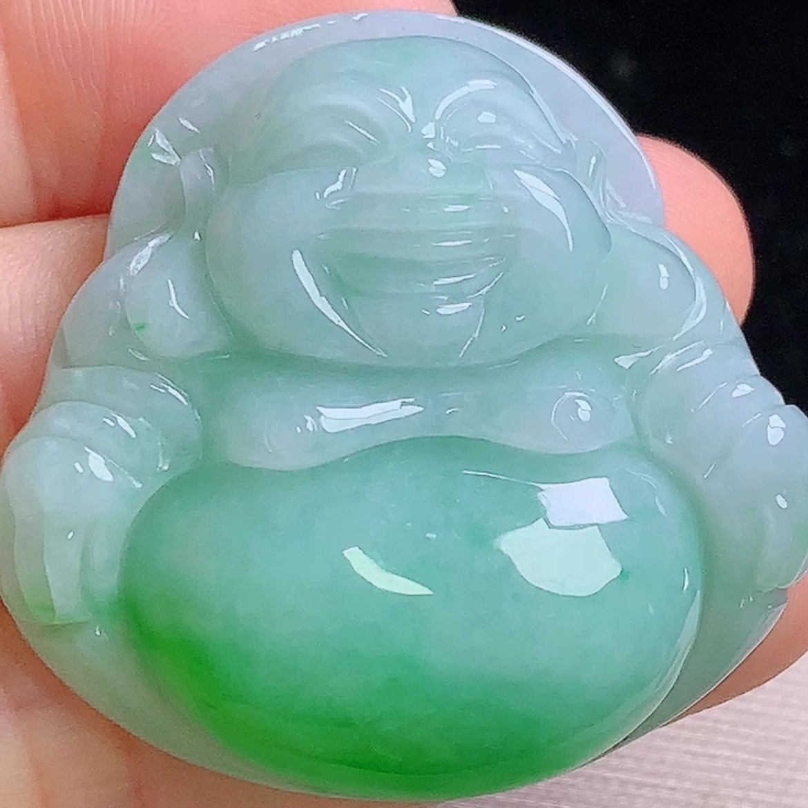 保真天然玉石翡翠弥勒佛挂件缅甸A货冰飘绿佛公吊坠玉佛笑佛玉坠