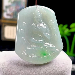 保真天然翡翠冰飘绿观音玉坠缅甸料A货玉石观世音吊坠玉观音挂件