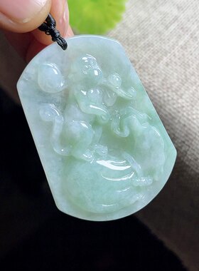 老坑冰豆满绿翡翠猴子吊坠