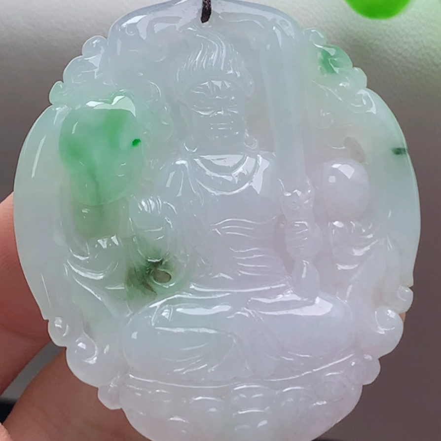 天然A货翡翠缅甸料玉石冰飘绿不动明王菩萨吊坠 生肖鸡守护佛玉坠