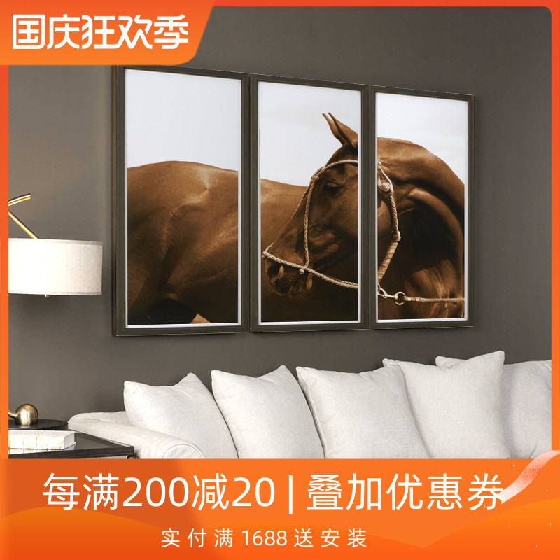 美式客厅装饰画高端法式沙发背景墙三联画小型马别墅大气墙面挂画图片