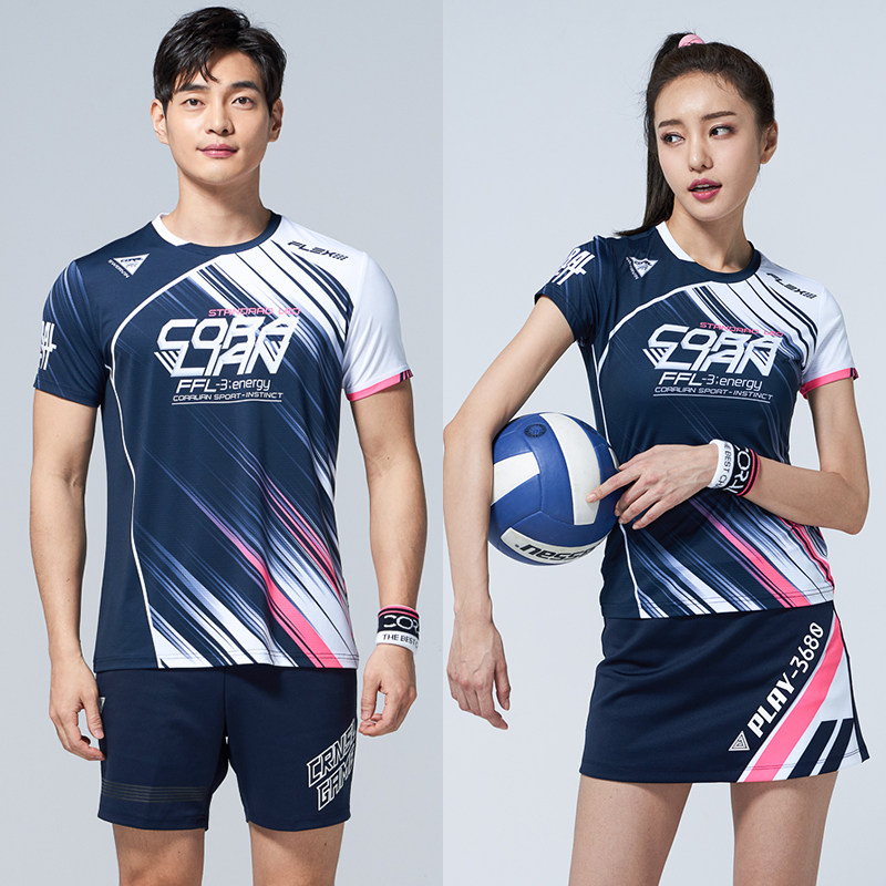 可莱安韩国羽毛球服男女时尚透气速干短袖上衣情侣修身显瘦运动服