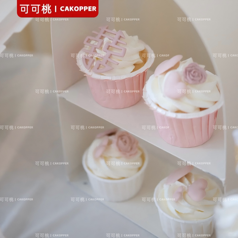 粉色婚礼甜品台摆件烘焙蛋糕装饰配件女孩生日宴布丁杯贴纸小道具