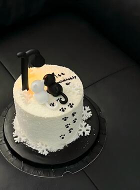 爱心蜡烛黑色气球路灯小猫摆件520情侣周年纪念蛋糕装饰烘焙插件