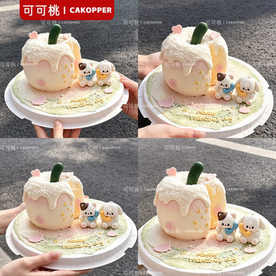 ins风蛋糕装饰立体软胶打电话猫狗摆件情人节情侣纪念日烘焙插件