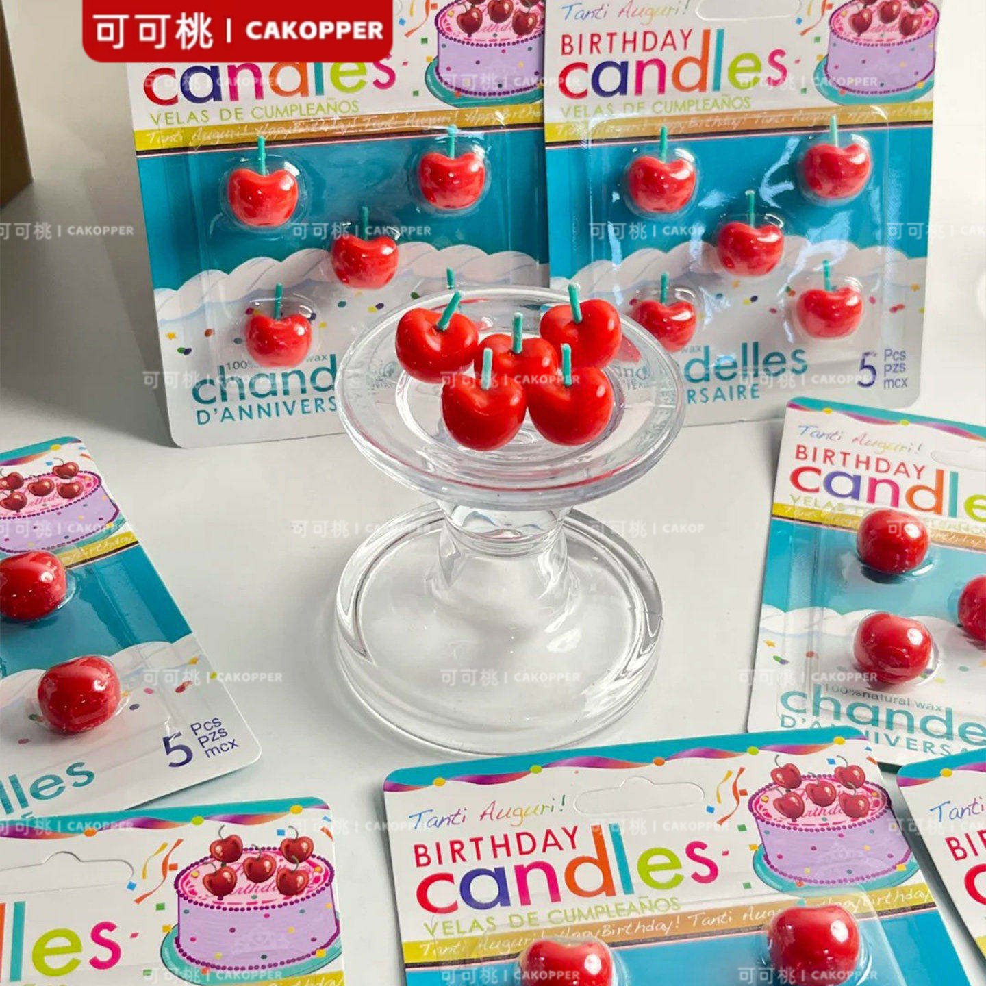 网红韩式蛋糕装饰摆件创意立体水果樱桃车厘子造型蜡烛生日插件