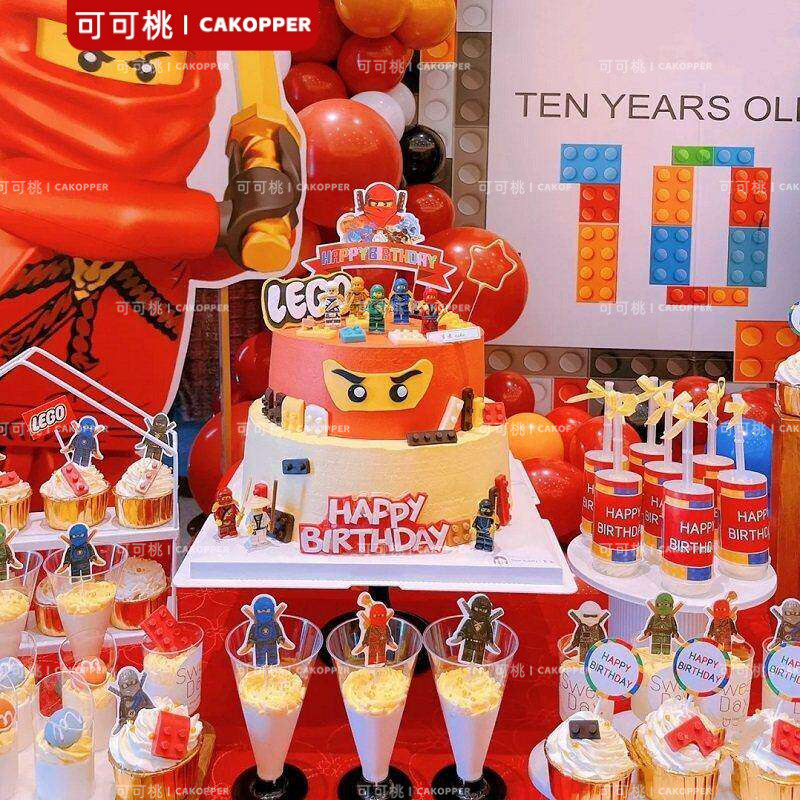 乐高生日布置主题派对幻影忍者lego甜品台装饰插牌贴纸杯蛋糕插件
