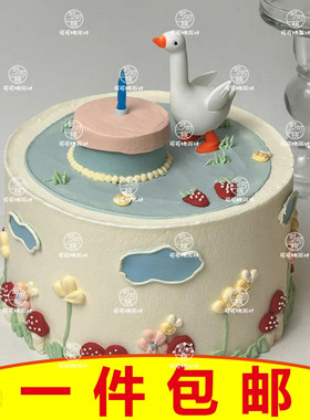 软胶立体小鹅蛋糕装饰摆件软胶