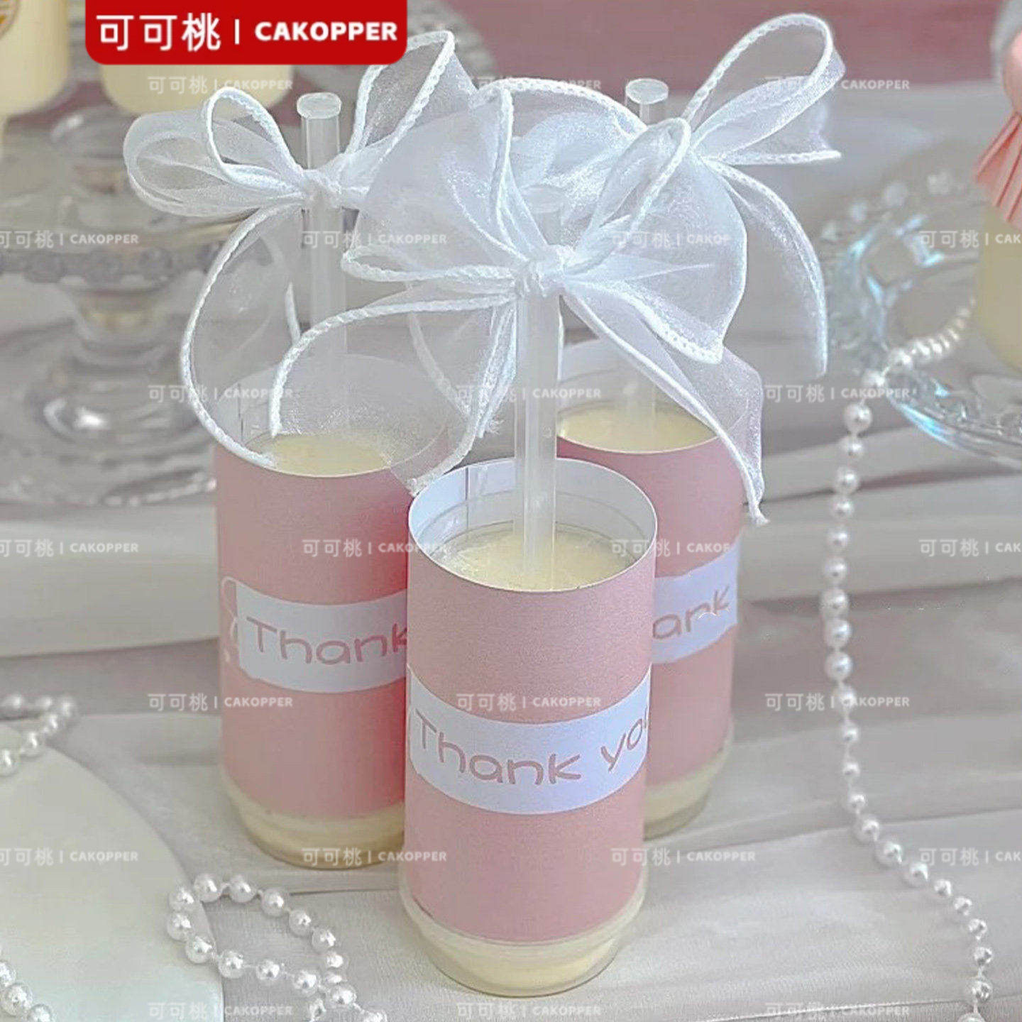粉色推推乐贴纸蛋糕筒蝴蝶结生日婚礼甜品台装饰插件摆件thankyou