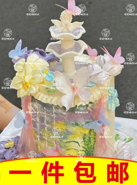 复古欧式天使摆件许愿池蛋糕丘比特配件翻糖巧克力模具甜品台装饰