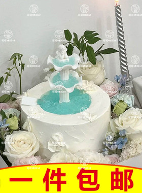许愿池小天使生日蛋糕装饰摆件复古水柱喷泉硅胶模具翻糖巧克力模