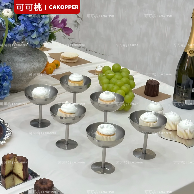 韩式简约布丁杯婚礼甜品台布置不锈钢材质宴会摆台蛋糕装饰小配件