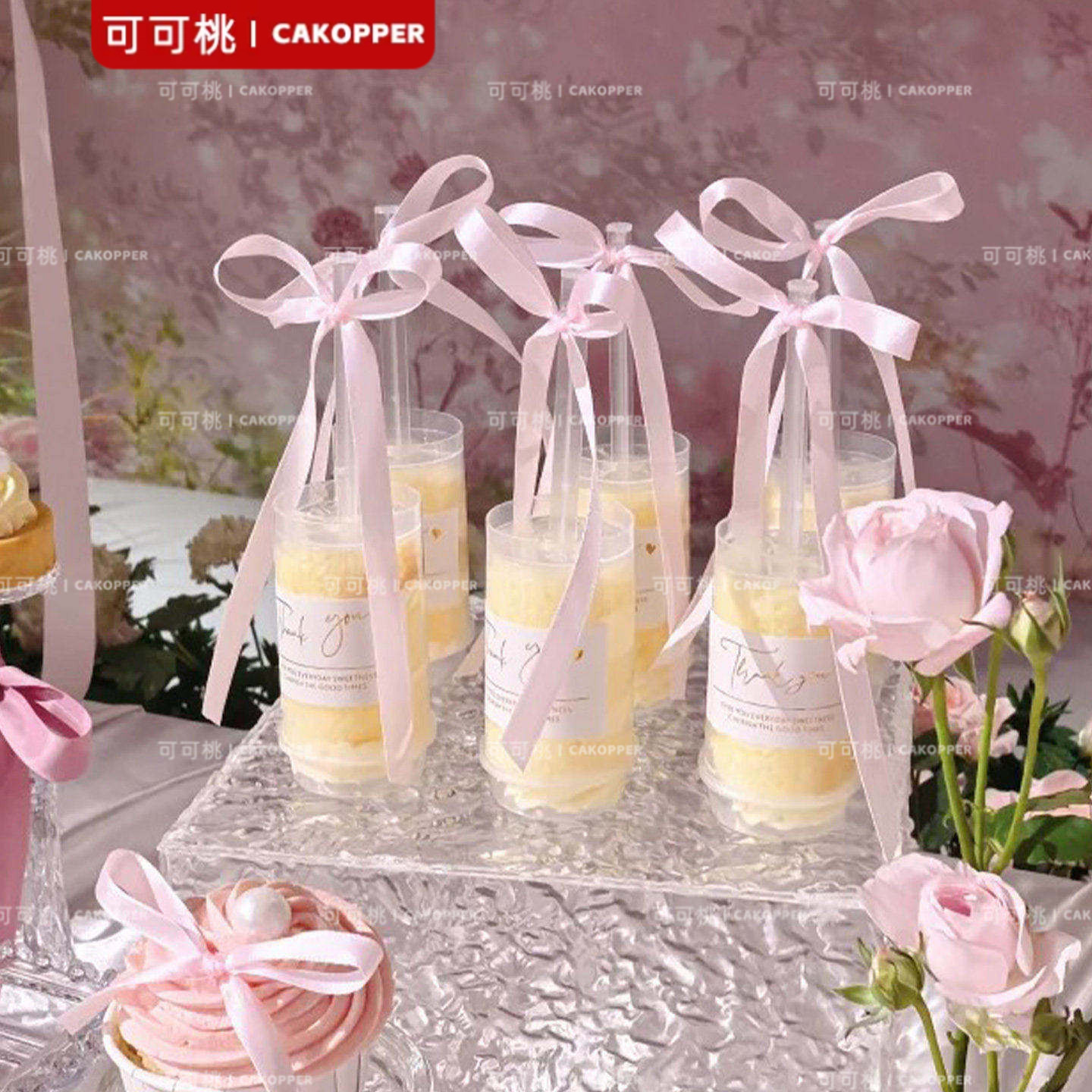 烘焙装饰diy粉色蝴蝶结丝带婚礼甜品台装扮推推乐筒贴纸thankyou