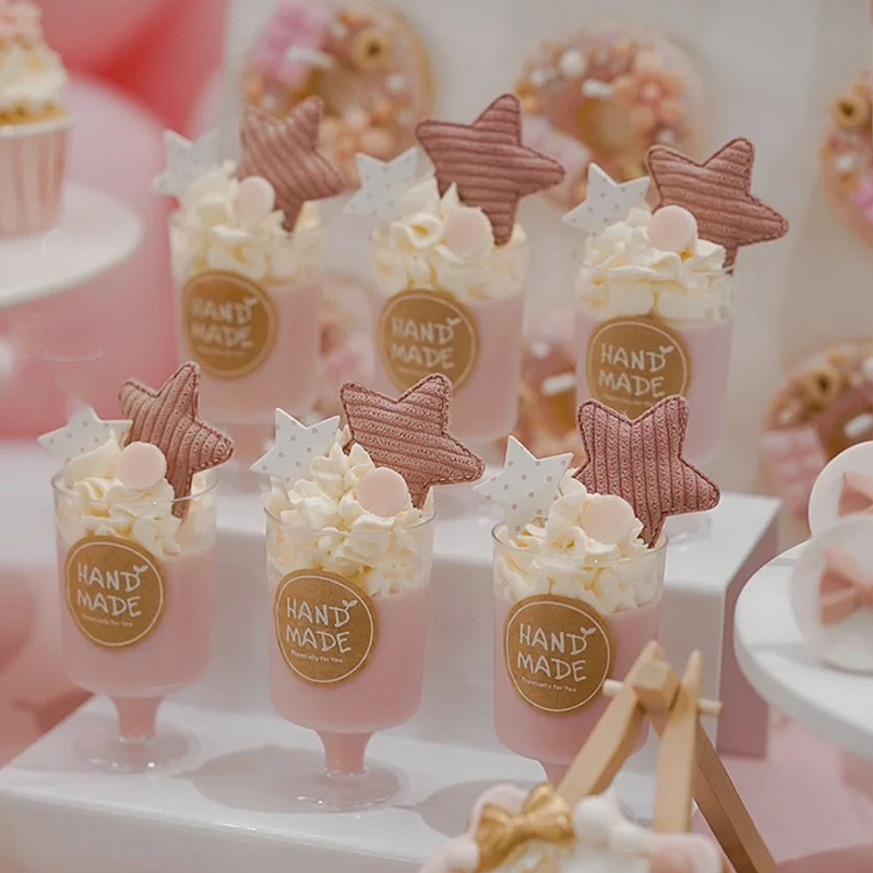 粉色甜品台装饰条纹五角星慕斯杯摆件贴纸生日派对婚礼女孩可爱星