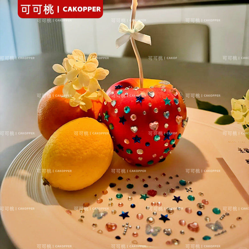 韩式ins风生日苹果蛋糕diy彩色水钻不干胶贴纸装饰生日帽拍照道具