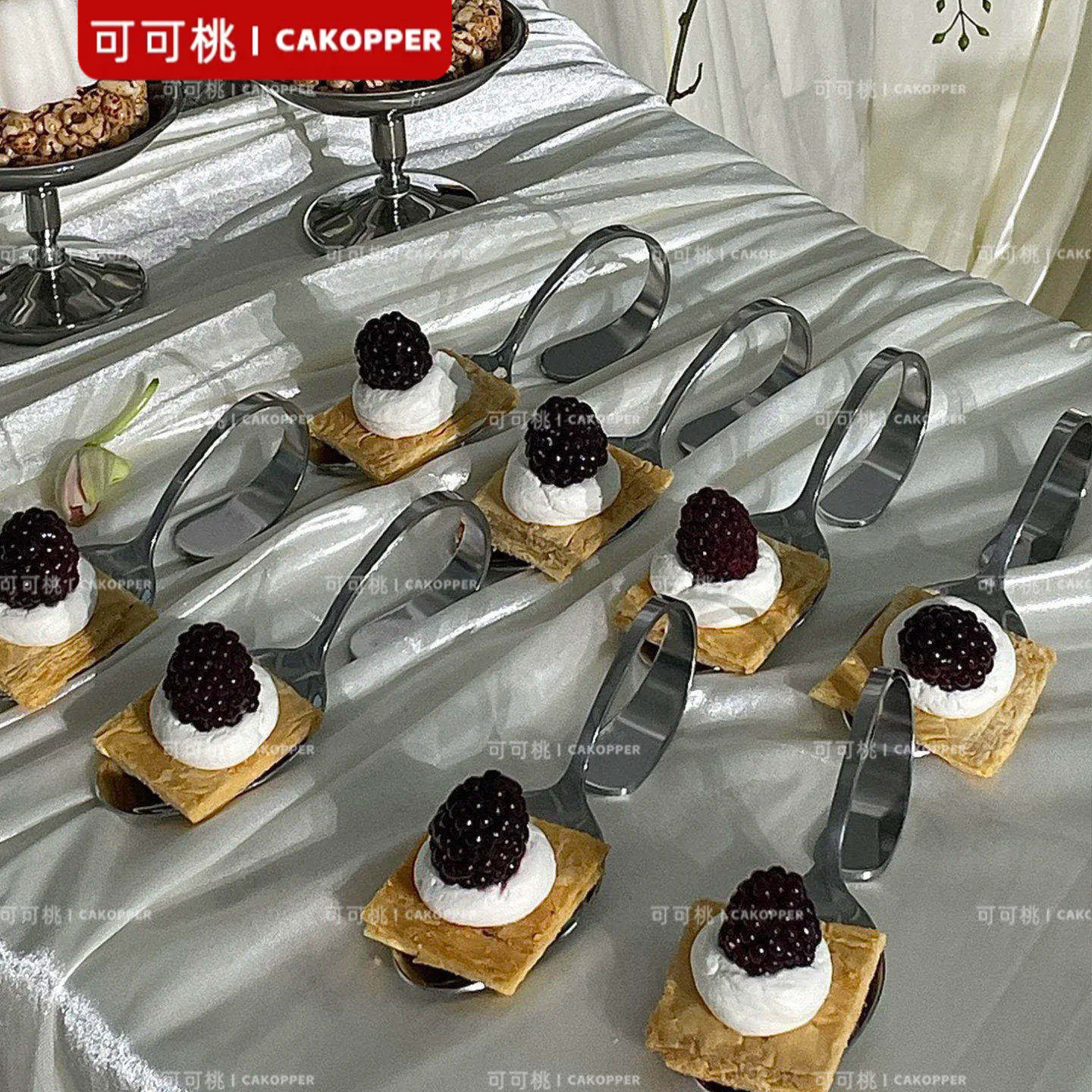 不锈钢甜品勺子饼干点心餐用托盘老钱风甜品台婚礼生日装饰品餐具