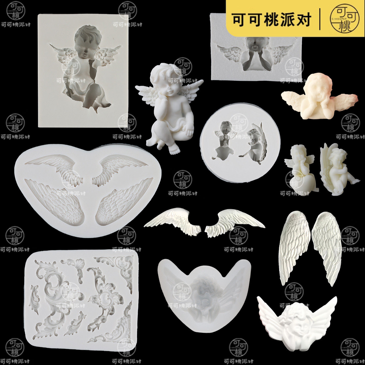 翻糖天使模具硅胶蛋糕巧克力小天使磨具欧式相框烘焙许愿天使男孩
