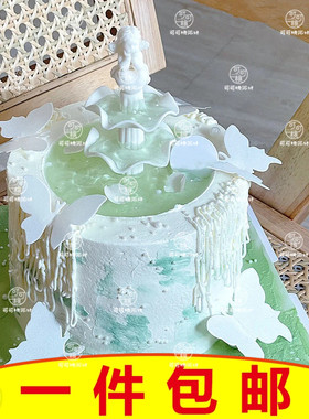 许愿池小天使生日蛋糕装饰摆件复古水柱喷泉花朵模具翻糖巧克力模