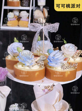 wedding木质摆件棒棒糖棍子蛋糕插件紫色婚礼甜品台烘焙装饰蕾丝