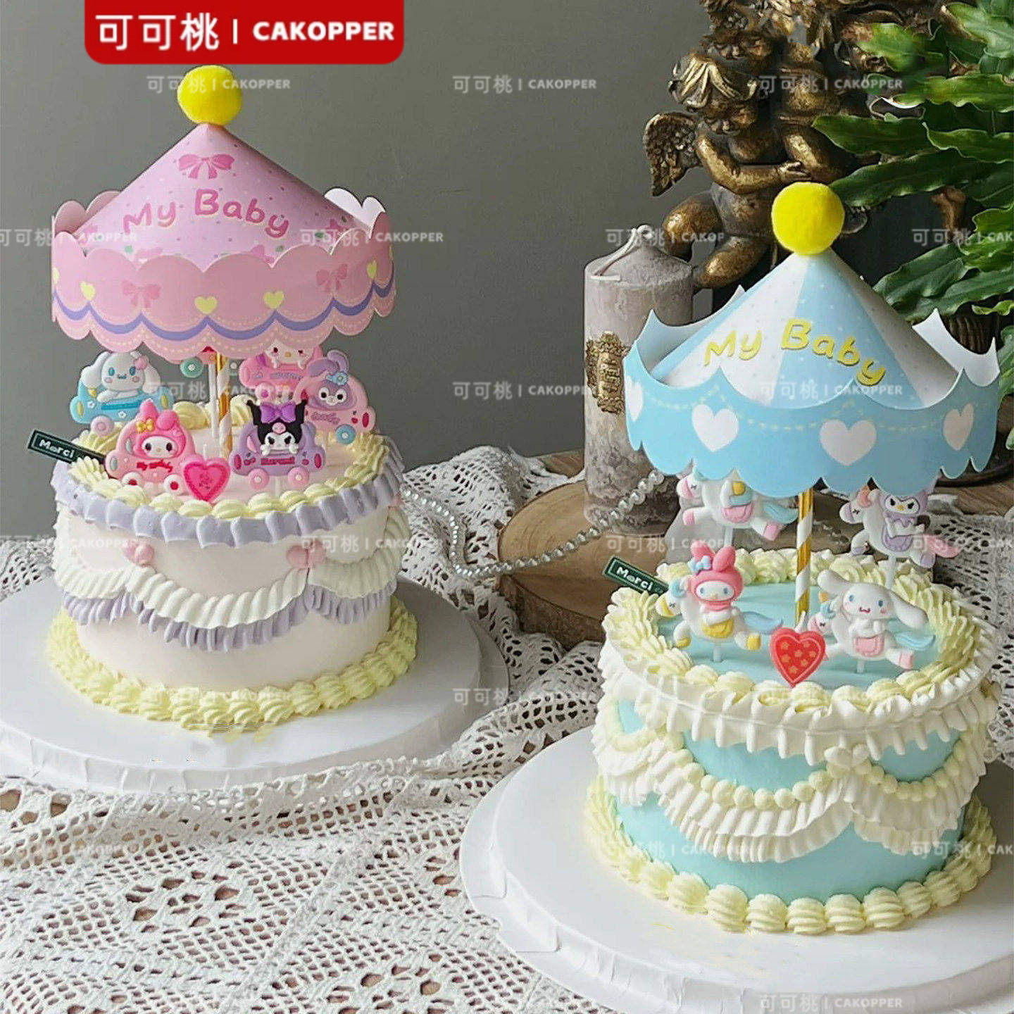 电动旋转木马蛋糕支架转台韩式复古婚礼烘焙悬浮自动底座送延长杆