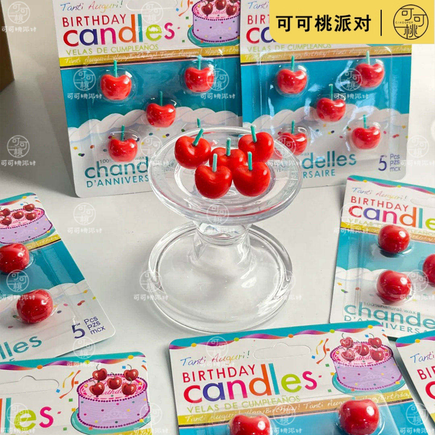 网红韩式蛋糕装饰摆件创意立体水果樱桃车厘子造型蜡烛生日插件