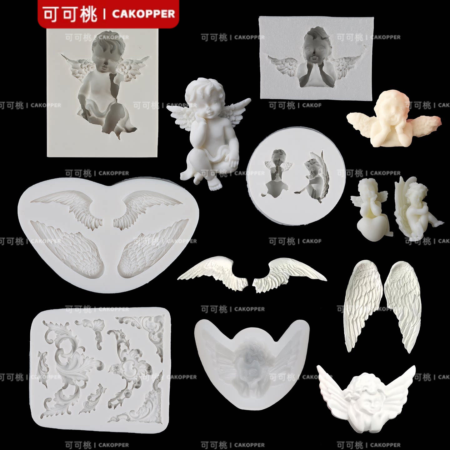 翻糖天使模具硅胶蛋糕巧克力小天使磨具欧式相框烘焙许愿天使男孩