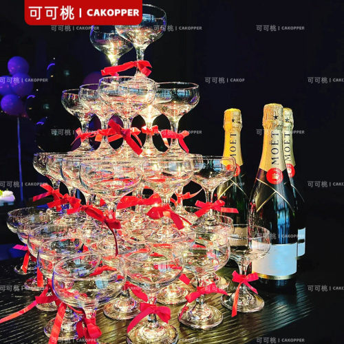 婚纱拍摄实景道具亚克力一次性香槟杯塔婚礼造型取景布置实用器皿