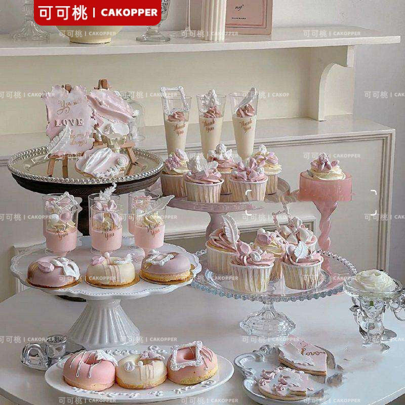 粉色婚礼甜品台装饰蛋糕插件布丁杯封口纸布置推推乐贴纸纸杯围边