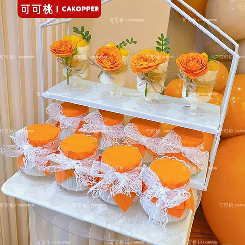 橙色订婚甜品台装饰婚礼烘焙推推乐蛋糕筒橘色纸杯蛋糕杯子布丁纸